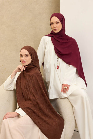 Naia Pamuk Şal SH Desen Çikolata Kahve - Naia Şal - | Silk Home