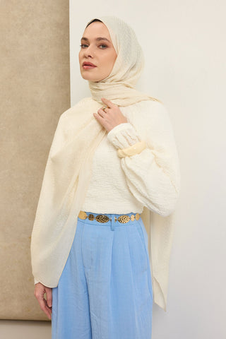 Naia Pamuk Şal SH Desen Krem - Naia Şal - | Silk Home