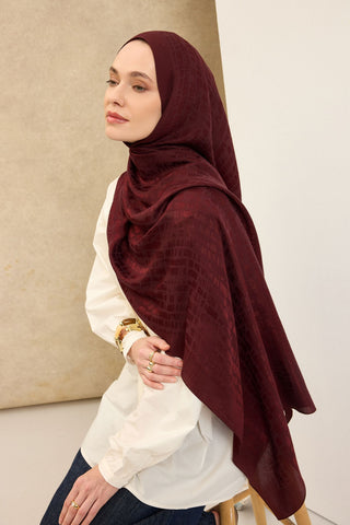 Naia Pamuk Şal Taş Desen Bordo - Naia Şal - | Silk Home