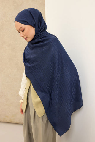 Naia Pamuk Şal Taş Desen Lacivert - Naia Şal - | Silk Home