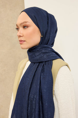 Naia Pamuk Şal Taş Desen Lacivert - Naia Şal - | Silk Home