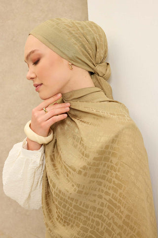 Naia Pamuk Şal Taş Desen Yağ Yeşili - Naia Şal - | Silk Home