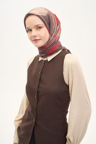 Olinda İpek Karışımlı Eşarp Soyut Desen Çilek Kırmızısı 90x90