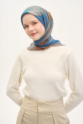 Olinda İpek Karışımlı Eşarp Soyut Desen Gri 90x90
