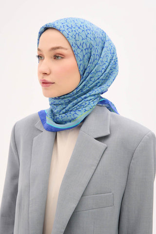 Olinda Eşarp Yonca Desen Gri 90x90 - Olinda Eşarp - | Silk Home