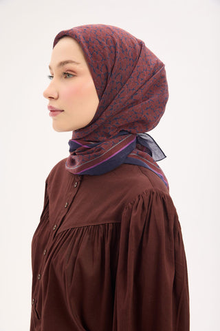Olinda Eşarp Yonca Desen Kiremit 90x90 - Olinda Eşarp - | Silk Home