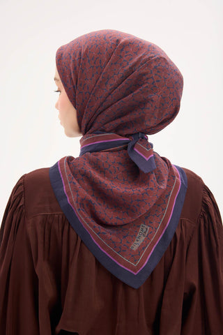 Olinda Eşarp Yonca Desen Kiremit 90x90 - Olinda Eşarp - | Silk Home