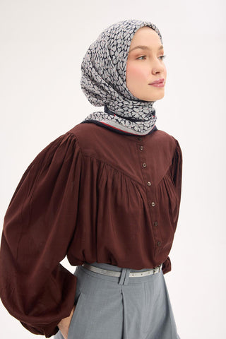 Olinda Eşarp Yonca Desen Kırık Beyaz 90x90 - Olinda Eşarp - | Silk Home