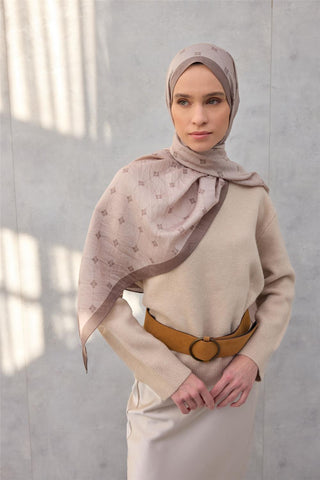 Olinda Şal Monogram Desen Açık Mocha 75*195