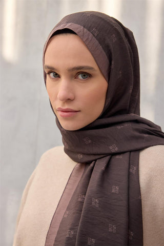 Olinda Şal Monogram Desen Koyu Kahve 75*195