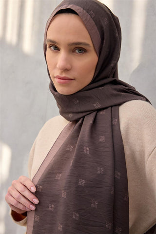 Olinda Şal Monogram Desen Koyu Kahve 75*195