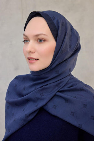 Olinda Şal Monogram Desen Koyu Mavi 75X195