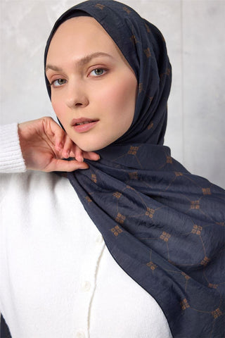 Olinda Şal Monogram Desen Gece Laciverti 75X195