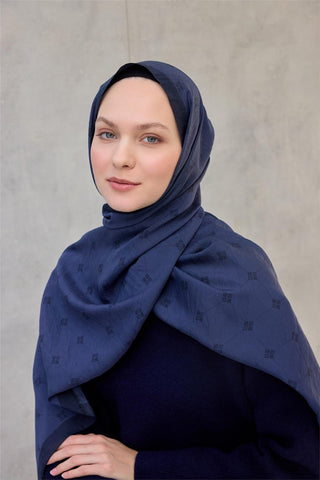 Olinda Şal Monogram Desen Koyu Mavi 75X195