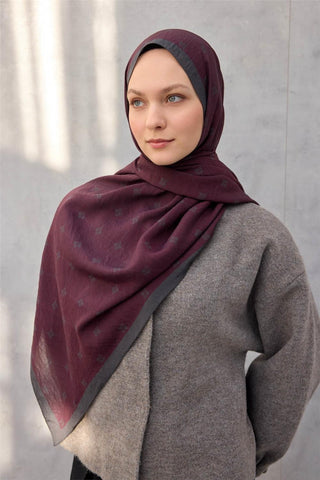 Olinda Şal Monogram Desen Bordo 75X195