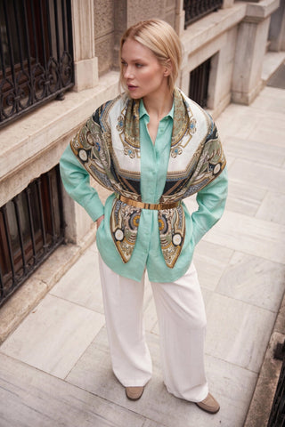 Omuz Şalı Bohemian Su Yeşili - Omuz Şalı - | Silk Home