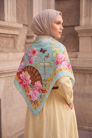 Omuz Şalı Vintage Floral Camgöbeği - Omuz Şalı - | Silk Home