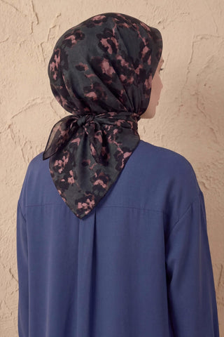 Pamuk Karışımlı Eşarp Çiçekli Desen Antrasit 90x90 - Soft Eşarp - | Silk Home