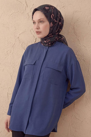 Pamuk Karışımlı Eşarp Çiçekli Desen Antrasit 90x90 - Soft Eşarp - | Silk Home