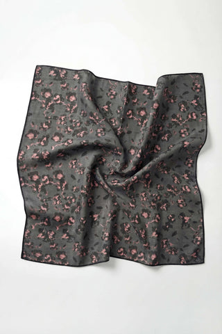 Pamuk Karışımlı Eşarp Çiçekli Desen Antrasit 90x90 - Soft Eşarp - | Silk Home