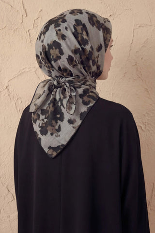 Pamuk Karışımlı Eşarp Çiçekli Desen Ekru 90x90 - Soft Eşarp - | Silk Home
