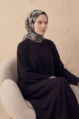 Pamuk Karışımlı Eşarp Çiçekli Desen Ekru 90x90 - Soft Eşarp - | Silk Home