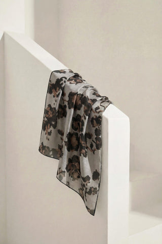 Pamuk Karışımlı Eşarp Çiçekli Desen Ekru 90x90 - Soft Eşarp - | Silk Home