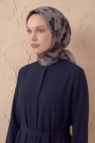 Pamuk Karışımlı Eşarp Çiçekli Desen Gri 90x90 - Soft Eşarp - | Silk Home
