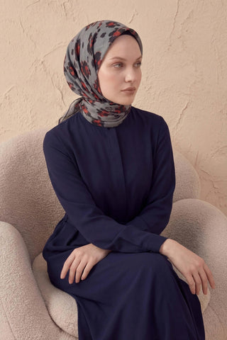 Pamuk Karışımlı Eşarp Çiçekli Desen Gri 90x90 - Soft Eşarp - | Silk Home