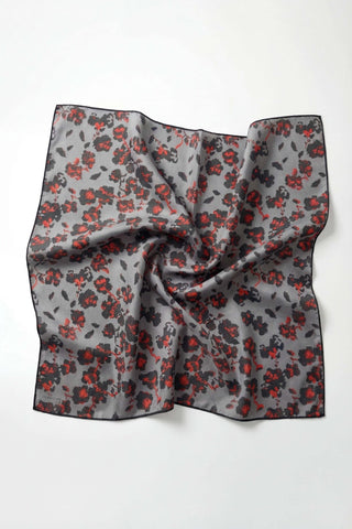 Pamuk Karışımlı Eşarp Çiçekli Desen Gri 90x90 - Soft Eşarp - | Silk Home