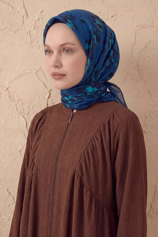 Pamuk Karışımlı Eşarp Çiçekli Desen Lacivert 90x90 - Soft Eşarp - | Silk Home
