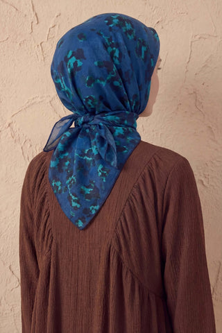 Pamuk Karışımlı Eşarp Çiçekli Desen Lacivert 90x90 - Soft Eşarp - | Silk Home