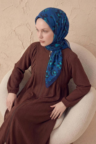 Pamuk Karışımlı Eşarp Çiçekli Desen Lacivert 90x90 - Soft Eşarp - | Silk Home