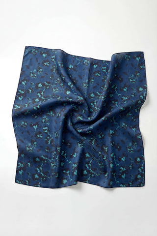 Pamuk Karışımlı Eşarp Çiçekli Desen Lacivert 90x90 - Soft Eşarp - | Silk Home