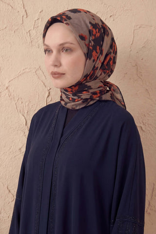 Pamuk Karışımlı Eşarp Çiçekli Desen Mocha 90x90 - Soft Eşarp - | Silk Home