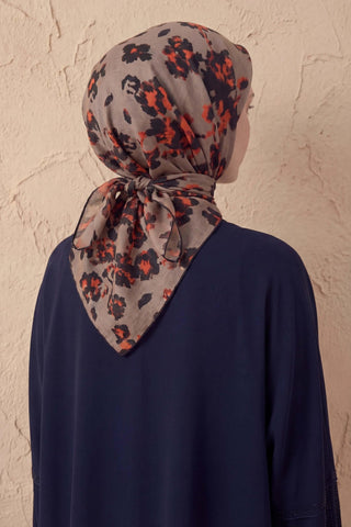 Pamuk Karışımlı Eşarp Çiçekli Desen Mocha 90x90 - Soft Eşarp - | Silk Home