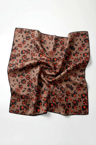 Pamuk Karışımlı Eşarp Çiçekli Desen Mocha 90x90 - Soft Eşarp - | Silk Home