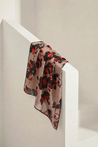 Pamuk Karışımlı Eşarp Çiçekli Desen Mocha 90x90 - Soft Eşarp - | Silk Home