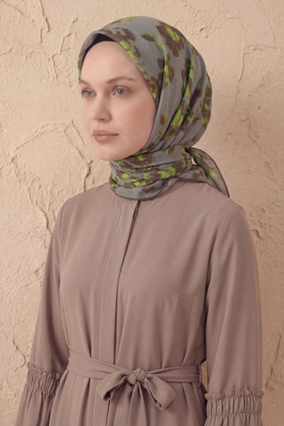 Pamuk Karışımlı Eşarp Çiçekli Desen Pastel Yeşil 90x90 - Soft Eşarp - | Silk Home