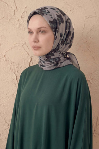 Pamuk Karışımlı Eşarp Çiçekli Desen Pembe Gri 90x90 | Silk Home - Soft Eşarp - | Silk Home