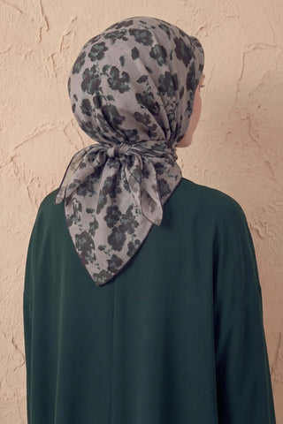 Pamuk Karışımlı Eşarp Çiçekli Desen Pembe Gri 90x90 | Silk Home - Soft Eşarp - | Silk Home