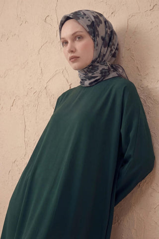 Pamuk Karışımlı Eşarp Çiçekli Desen Pembe Gri 90x90 | Silk Home - Soft Eşarp - | Silk Home
