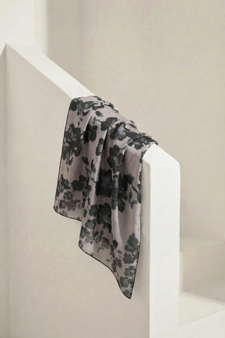 Pamuk Karışımlı Eşarp Çiçekli Desen Pembe Gri 90x90 | Silk Home - Soft Eşarp - | Silk Home