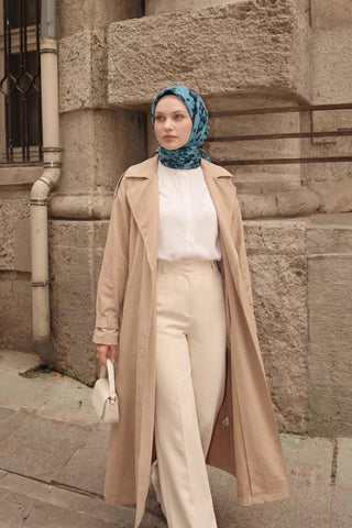Pamuk Karışımlı Eşarp Çiçekli Desen Petrol Mavi 90x90 - Soft Eşarp - | Silk Home