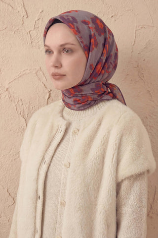 Pamuk Karışımlı Eşarp Çiçekli Desen Soluk Lila 90x90 - Soft Eşarp - | Silk Home