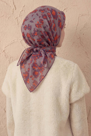 Pamuk Karışımlı Eşarp Çiçekli Desen Soluk Lila 90x90 - Soft Eşarp - | Silk Home