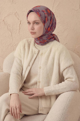 Pamuk Karışımlı Eşarp Çiçekli Desen Soluk Lila 90x90 - Soft Eşarp - | Silk Home