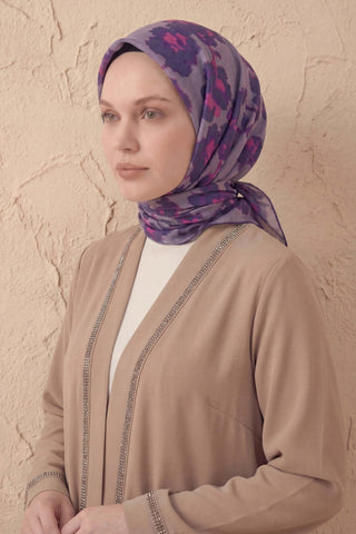 Pamuk Karışımlı Eşarp Çiçekli Desen Soluk Mor 90x90 - Soft Eşarp - | Silk Home