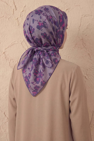 Pamuk Karışımlı Eşarp Çiçekli Desen Soluk Mor 90x90 - Soft Eşarp - | Silk Home