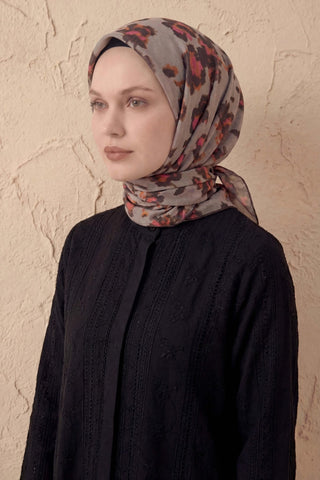 Pamuk Karışımlı Eşarp Çiçekli Desen Sütlü Kahve 90x90 - Soft Eşarp - | Silk Home